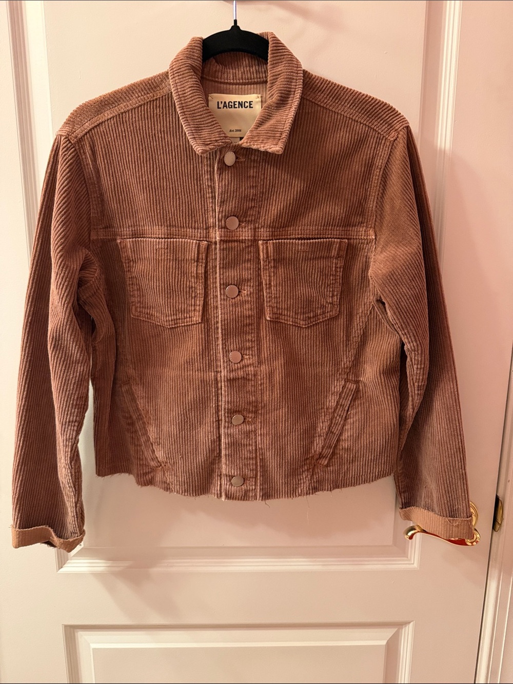 L'AGENCE Corduroy Trucker Jacket in Camel Brown